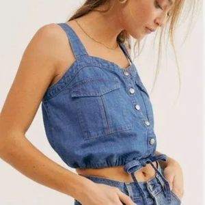NWT Free People "We the Free" palm desert denim crop top US M